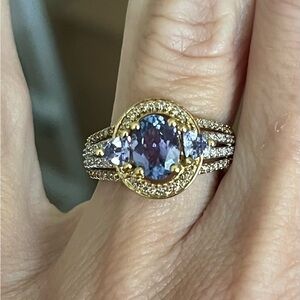 JTV Gold and Purple Ring with Intricate Design